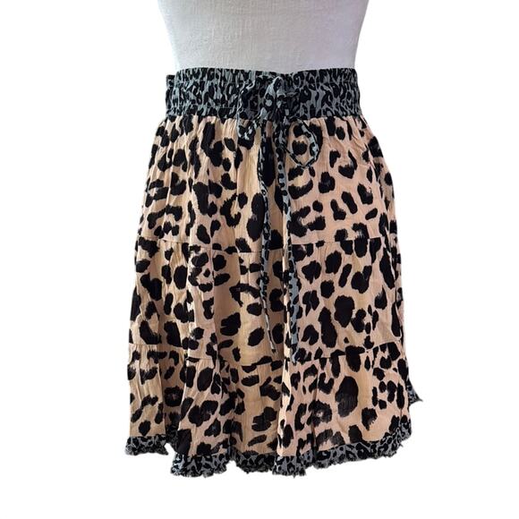 Umgee Dresses & Skirts - Umgee Leopard Print Skirt relaxed fit tiered tan black gray drawstring NWT